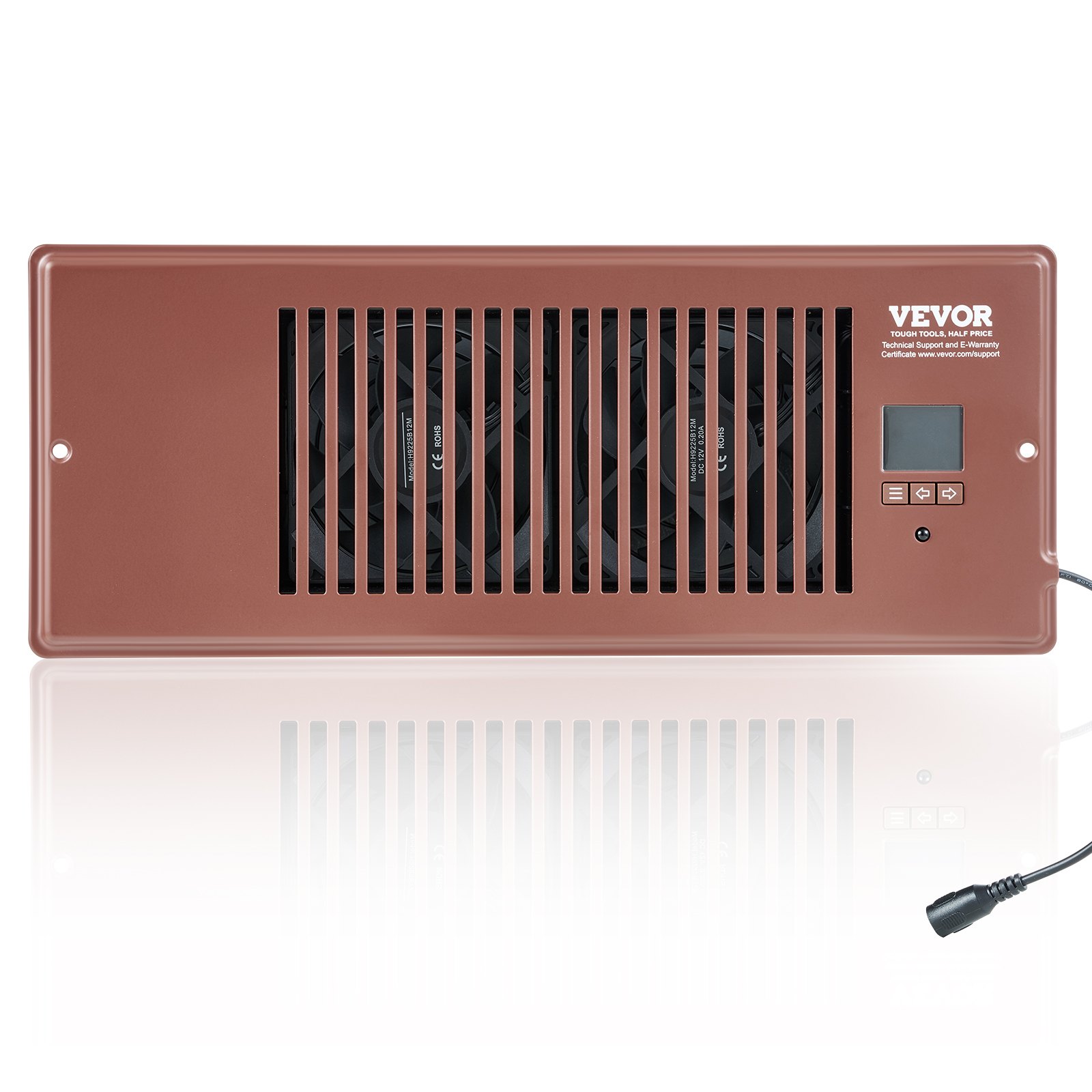 VEVOR Register Booster Fan, Quiet Vent Booster Fan Fits 4” x 12” Register Holes, with Remote Control and Thermostat Control, Adjustable Speed for Heating Cooling Smart Vent, Brown