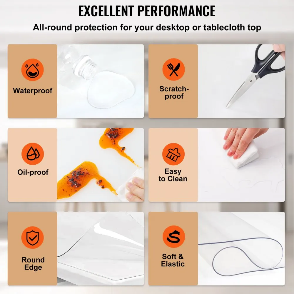 VEVOR Plastic Table Cover, 42"x80"x0.08", Transparent PVC Table Protector, Rectangle Clear Desk Mat, Water Oil Proof Table Cover for Dining Table Coffer Table Kitchen Worktable Dresser Cabinet, etc.