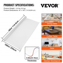 VEVOR Thick Table Cover 100x 45 Inch Thick Clear Table Protector Clear PVC Tablecloth Table Top Protector 1.5mm Thick Table Cover Rectangular Table Pads for Dining Room Table Desk