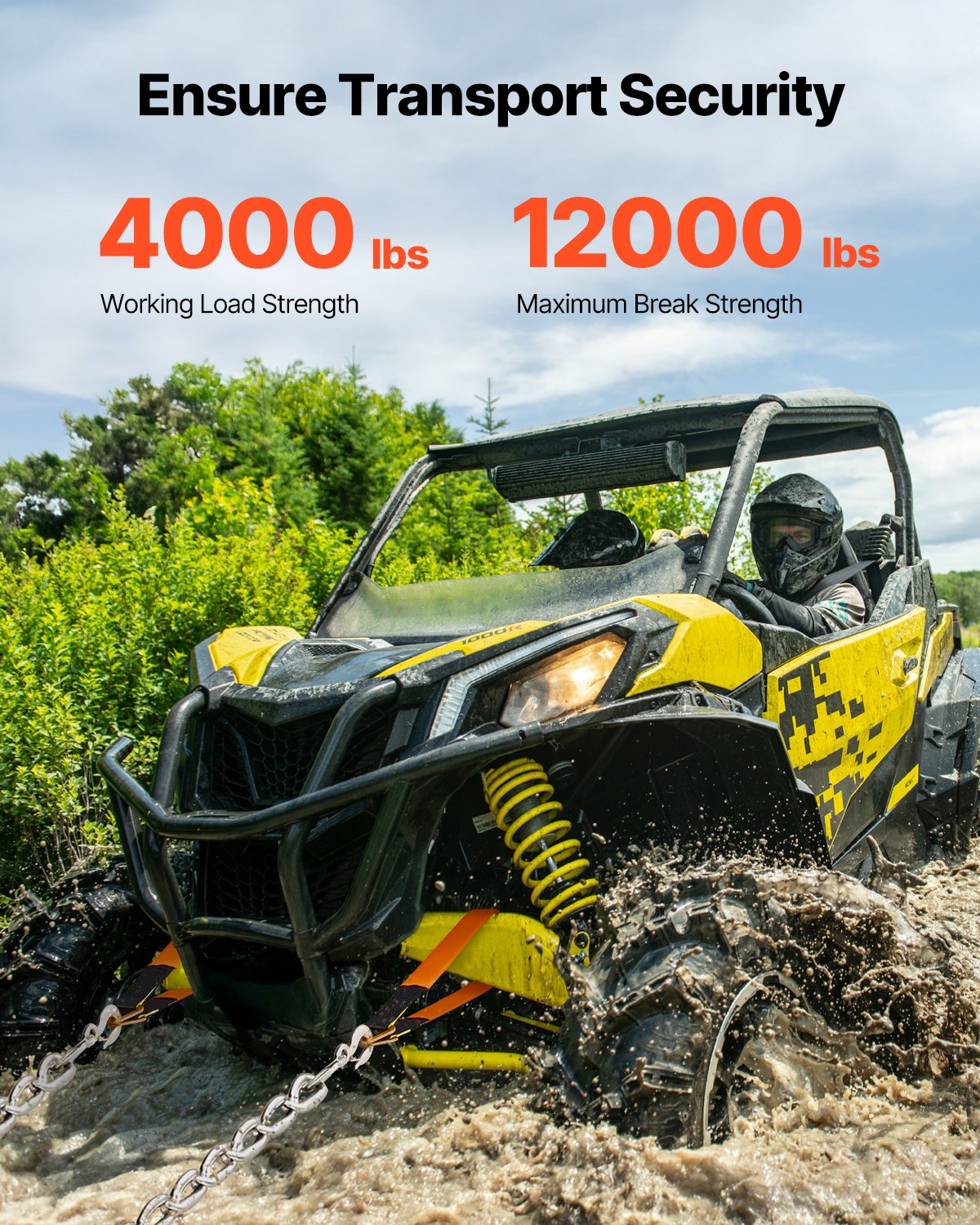 VEVOR Axle Straps, 5.08 cm x 97.536 cm Heavy Duty Axle Tie Down Straps, 5443.1 kg Break Strength Axle Tie Down Straps with D Rings, 4 Pack Heavy Duty Axle Straps, for Car, Trailer, Towing & Hauling