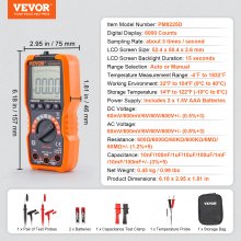 VEVOR Digital Multimeter, 6000 räkningar, Multimeter Tester DC AC Voltmeter NCV, Ohm Volt Amp Tester, för Spänning Strömresistans Kapacitans Kontinuitet Diod Temperatur Duty Ratio Frequency TRMS