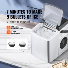 VEVOR Countertop Ice Maker, 9 Cubes Ready in 7 Mins, 26lbs in 24Hrs, Self-Cleaning Portable Ice Maker with Ice Scoop and Basket, Stainless Steel Ice Machine with 2 Size Bullet Ice for Home Kitchen Bar