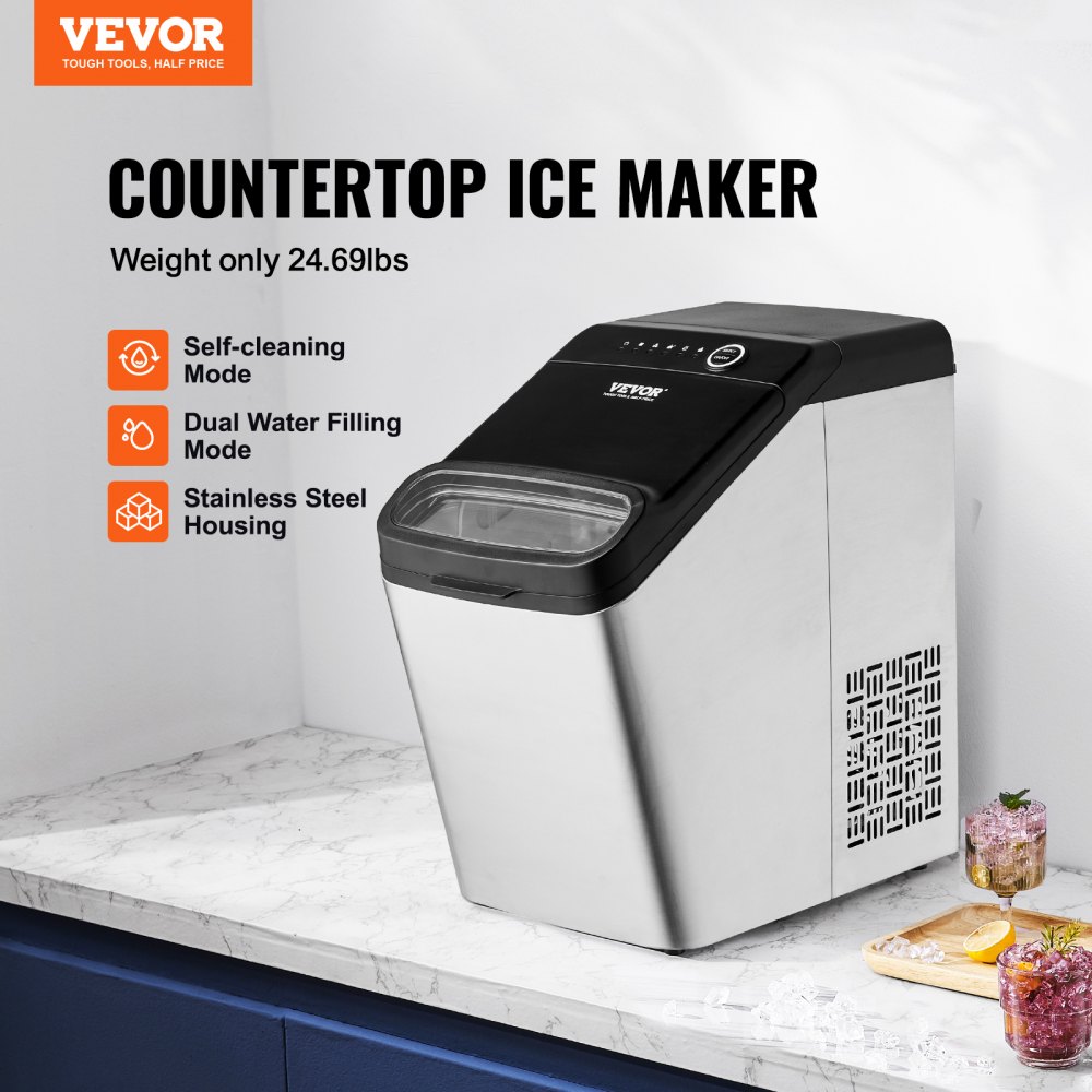 VEVOR Countertop Ice Maker 9.5 in. 37 lbs. /24 H Auto Self