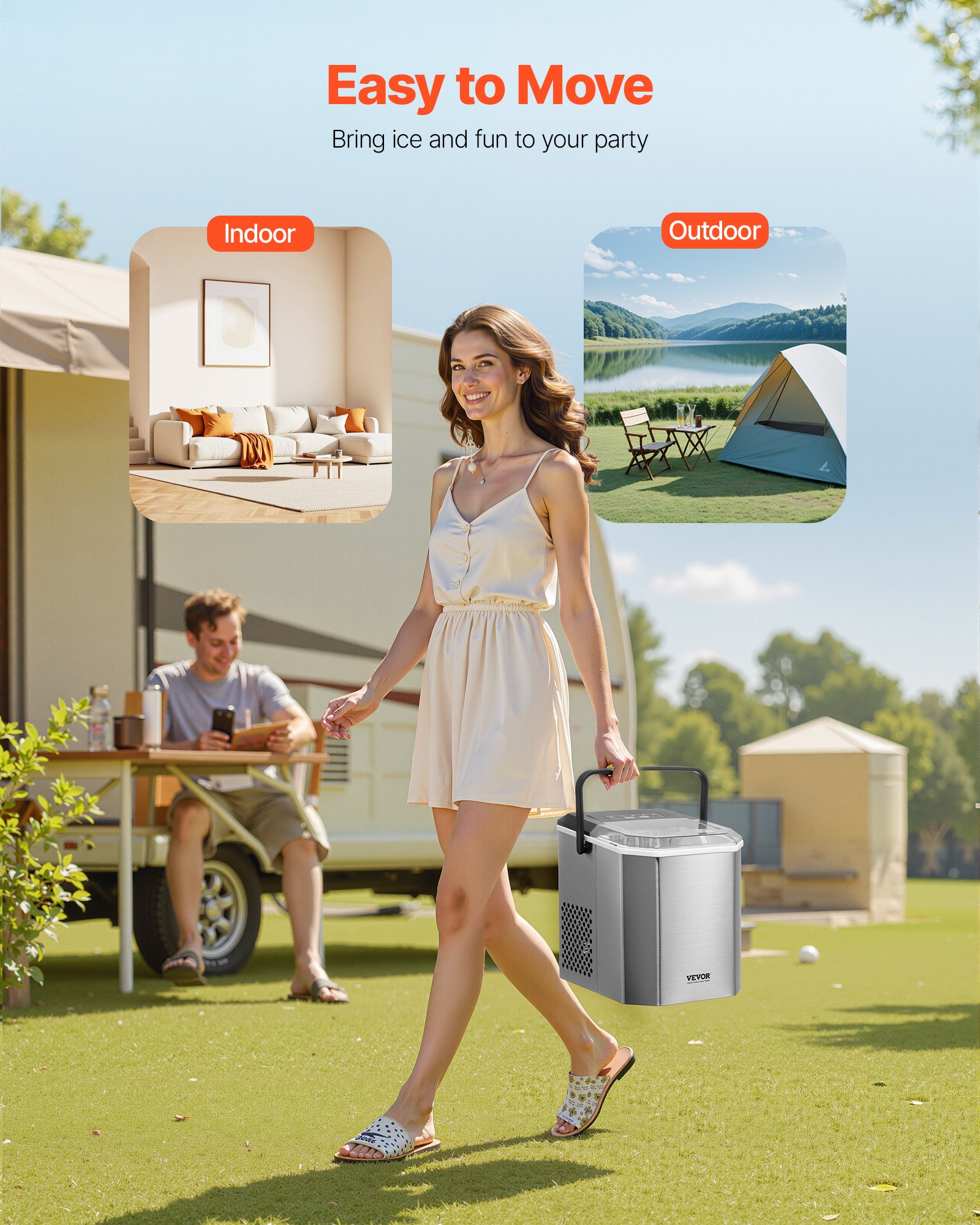 Máquina de gelo de bancada VEVOR, 9 cubos prontos em 6 minutos, 26 libras em 24 horas, máquina de gelo portátil autolimpante com pá de gelo e cesta, máquina de gelo com 2 tamanhos de gelo em bala para casa, cozinha, escritório, bar, festa