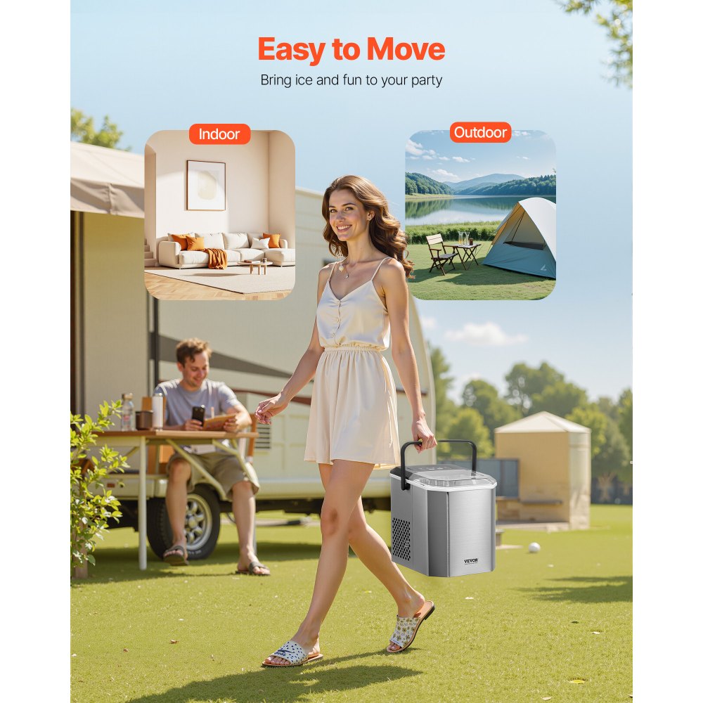 VEVOR Countertop Ice Maker, 9 Cubes Ready in 6 Mins, 26lbs in 24Hrs, Self-Cleaning Portable Ice Maker with Ice Scoop and Basket, Ice Machine with 2 Sizes Bullet Ice for Home Kitchen Office Bar Party
