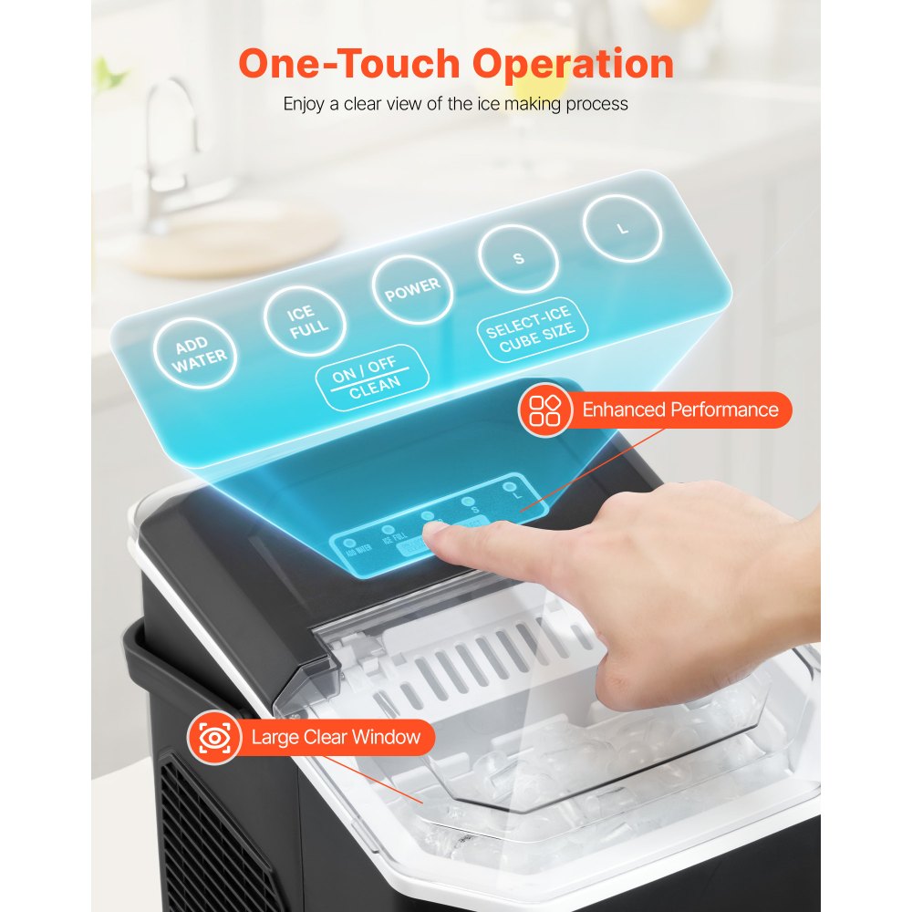 VEVOR Countertop Ice Maker, 9 Cubes Ready in 6 Mins, 26lbs in 24Hrs, Self-Cleaning Portable Ice Maker with Ice Scoop and Basket, Ice Machine with 2 Sizes Bullet Ice for Home Kitchen Office Bar Party