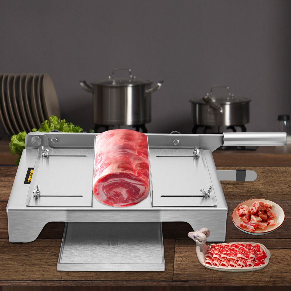 VEVOR Meat Bone Cutter Manual Frozen Meat Slicer Stainless Steel Meat Cutter Machine Bone Cutter with 13.5 inch Blade Ribs Chopper with Blade Sharpener & G-Shaped Clamp for Ribs Lamb Chops Spine, etc.