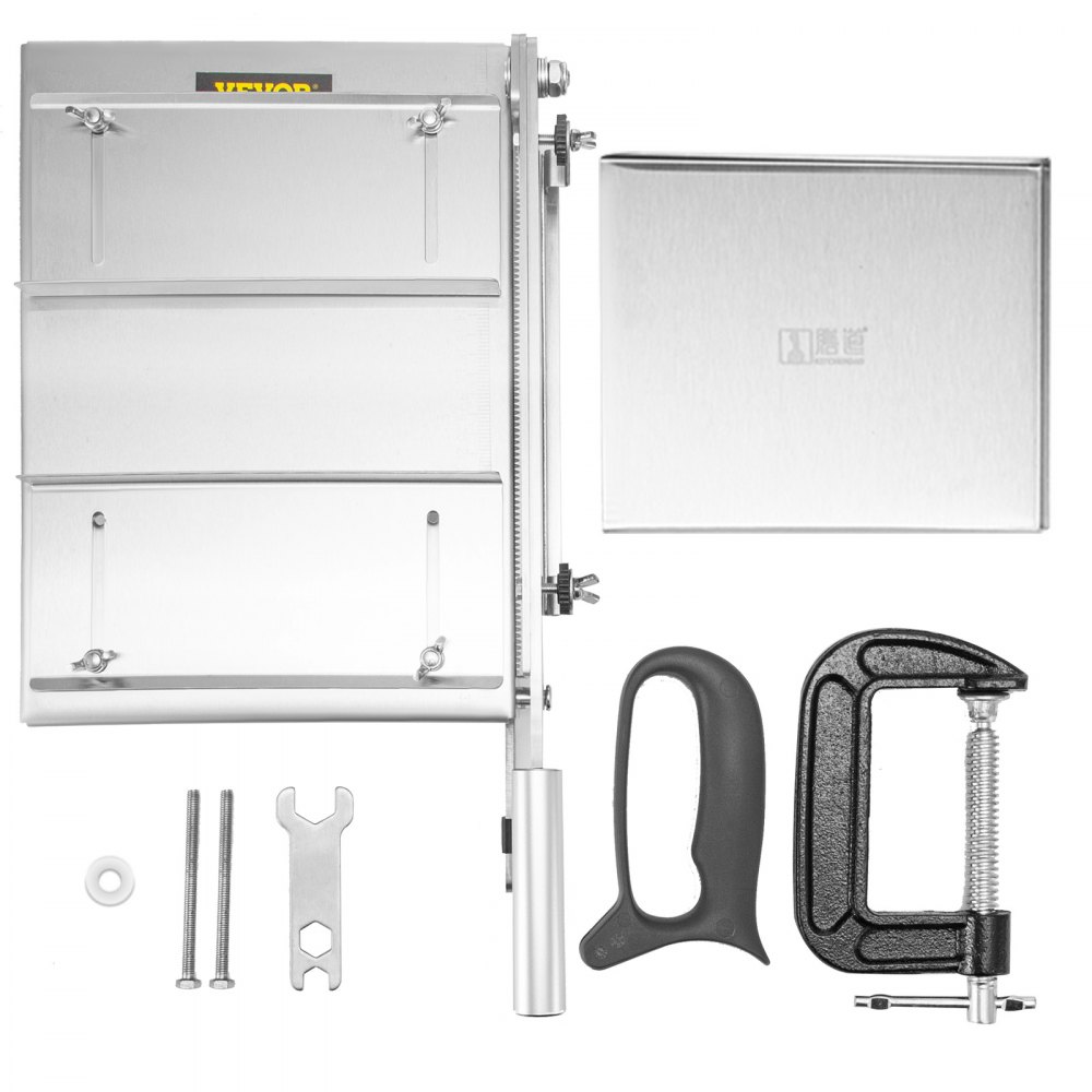 VEVOR Meat Bone Cutter Manual Frozen Meat Slicer Stainless Steel Meat Cutter Machine Bone Cutter with 13.5 inch Blade Ribs Chopper with Blade Sharpener & G-Shaped Clamp for Ribs Lamb Chops Spine, etc.