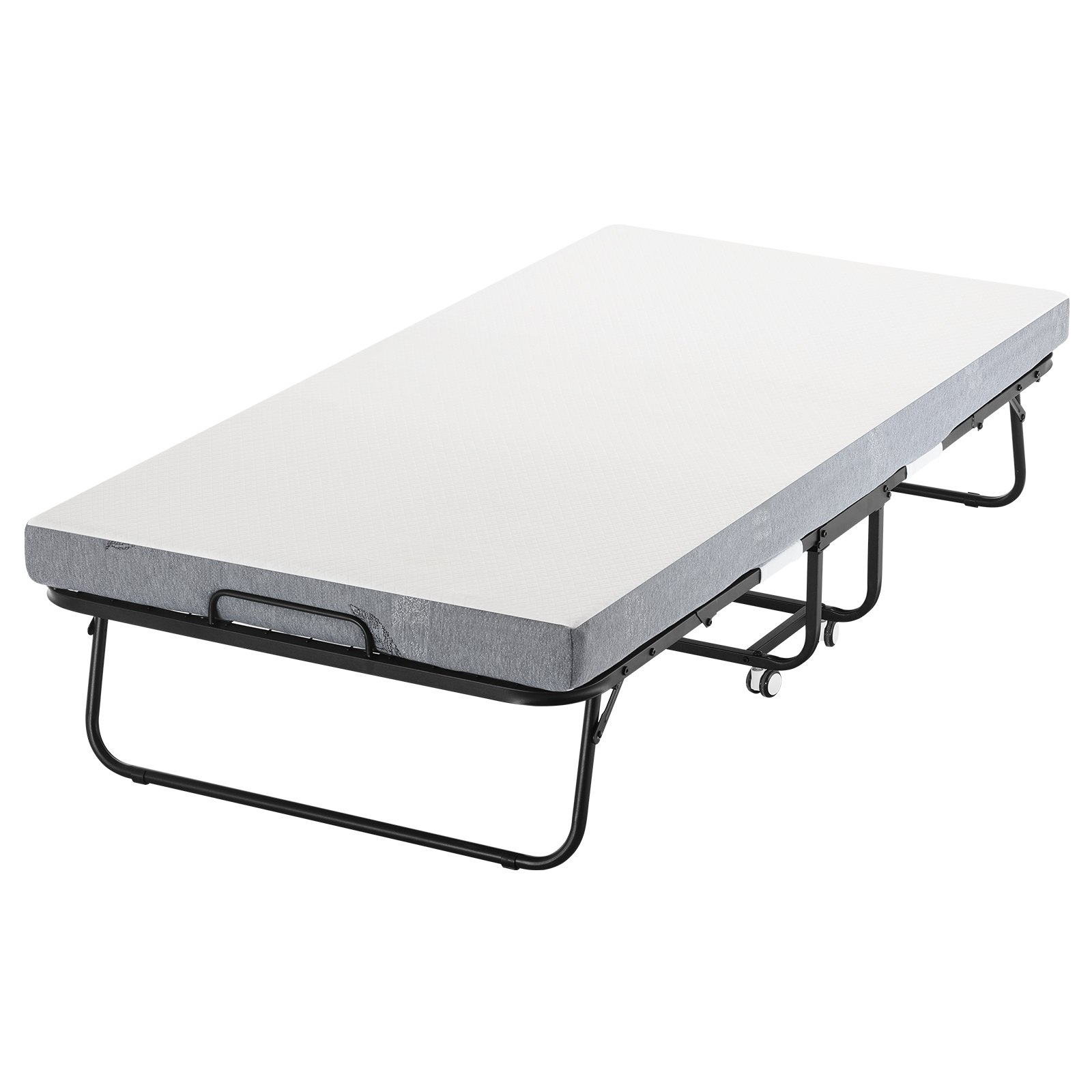 VEVOR Rollaway Bed, 96.5 cm x 190 cm Folding Bed with 10 cm Mattress, Twin Size Foldable Bed with Sturdy Metal Frame & Memory Foam Mattress, Portable Roll Away Bed with Mattress, for Adults, Guest