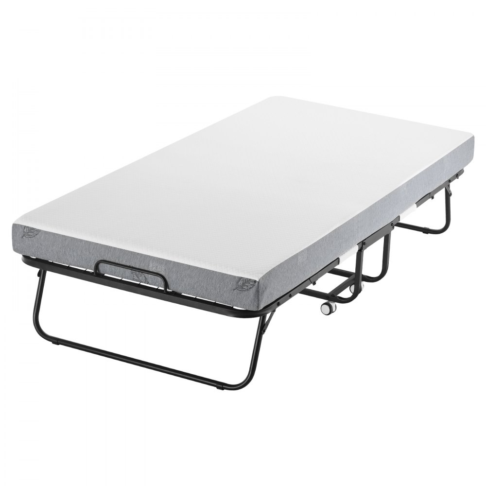VEVOR Rollaway Bed, 38 in x 75 in Folding Bed with 5 in Mattress, Twin Size Foldable Bed with Sturdy Metal Frame & Memory Foam Mattress, Portable Twin Roll Away Bed with Mattress, for Adults, Guest