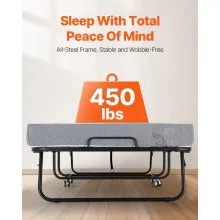 VEVOR Rollaway Bed, 38 in x 75 in Folding Bed with 5 in Mattress, Twin Size Foldable Bed with Sturdy Metal Frame & Memory Foam Mattress, Portable Twin Roll Away Bed with Mattress, for Adults, Guest