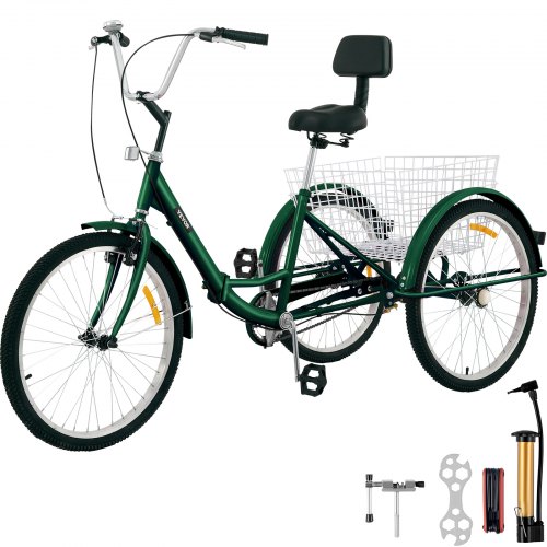 VEVOR Foldable Tricycle 24'' Wheels, 1-Speed Green Trike, 3 Wheels Colorful Bike With Basket, Portable And Foldable Bicycle for Adults Exercise Shopping Picnic Outdoor Activities | VEVOR US VEVOR Foldable Tricycle 24'' Wheels, 1-Speed Green Trike, 3 Wheels Colorful Bike With Basket, Portable And Foldable Bicycle for Adults Exercise Shopping Picnic Outdoor Activities | VEVOR US