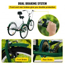 VEVOR Foldable Tricycle 24’’ Wheels, 1-Speed Green Trike, 3 Wheels Colorful Bike With Basket, Portable And Foldable Bicycle for Adults Exercise Shopping  Picnic Outdoor Activities