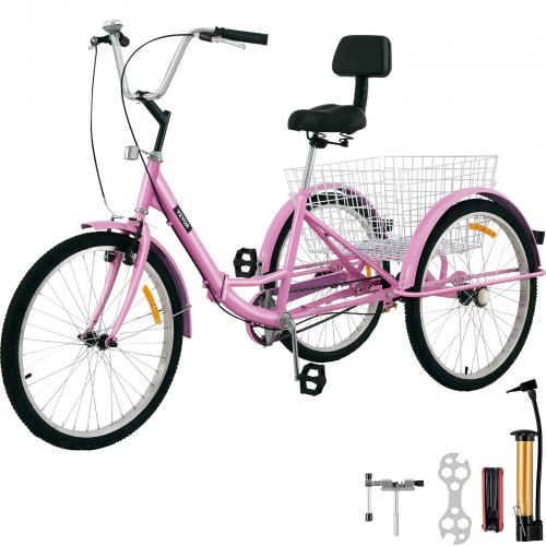 VEVOR Tricycle Adult 24’’ Wheels Adult Tricycle 1-Speed 3 Wheel Bikes For Adults Three Wheel Bike For Adults Adult Trike Adult Folding Tricycle Foldable Adult Tricycle 3 Wheel Bike Trike For Adults