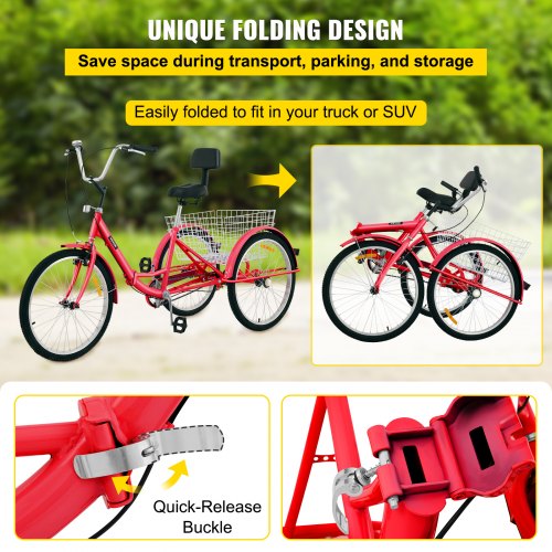 Triciclo Plegable De 24" Y 7 Velocidades Para Adultos: Capacidad 120 Kg, Freno En V Y Cesta Trasera (azul)