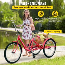 Foldable Tricycle Adult 24'' Wheels Adult Tricycle 1-Speed 3 Wheel Bikes For Adults