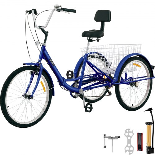 VEVOR Tricycle Adult 24’’ Wheels Adult Tricycle 7-Speed 3 Wheel Bikes For Adults Three Wheel Bike For Adults Adult Trike Adult Folding Tricycle Foldable Adult Tricycle 3 Wheel Bike Trike For Adults