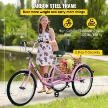 VEVOR Tricycle Adult 26’’ Wheels Adult Tricycle 7-Speed 3 Wheel Bikes For Adults Three Wheel Bike For Adults Adult Trike Adult Folding Tricycle Foldable Adult Tricycle 3 Wheel Bike Trike For Adults