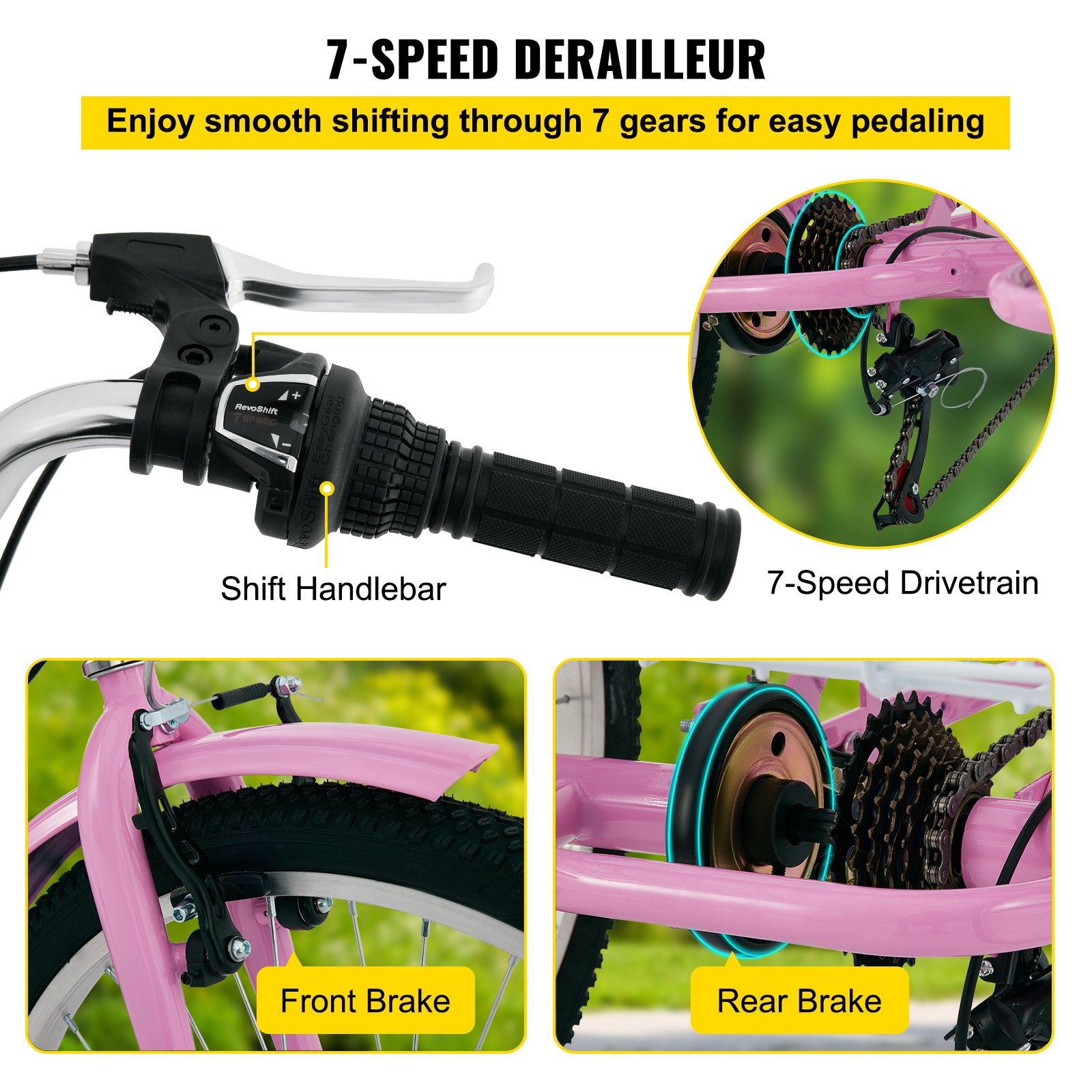 VEVOR Tricycle Adult 24’’ Wheels Adult Tricycle 7-Speed 3 Wheel Bikes For Adults Three Wheel Bike For Adults Adult Trike Adult Folding Tricycle Foldable Adult Tricycle 3 Wheel Bike Trike Foldable Pink