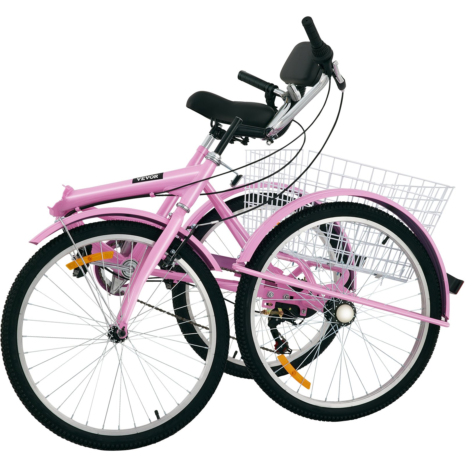 VEVOR Tricycle Adult 24’’ Wheels Adult Tricycle 7-Speed 3 Wheel Bikes For Adults Three Wheel Bike For Adults Adult Trike Adult Folding Tricycle Foldable Adult Tricycle 3 Wheel Bike Trike Foldable Pink