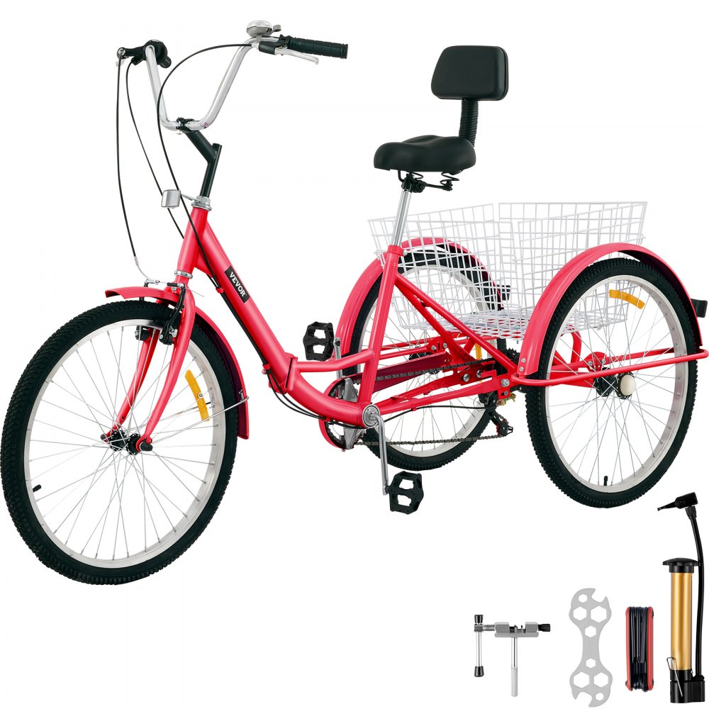 Triciclo para adultos de 26 pulgadas, bicicleta de 7 velocidades de 3  ruedas para mujeres y hombres, bicicleta de crucero con cesta de la compra  y