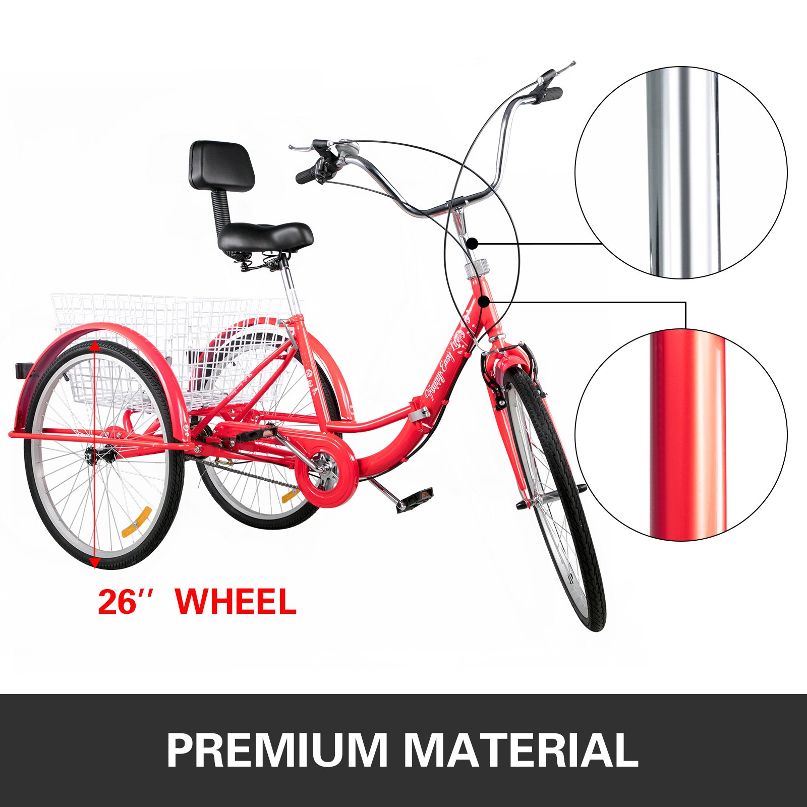 Foldable Tricycle Adult 26'' Wheels Adult Tricycle 1-Speed 3 Wheel Bikes For Adults