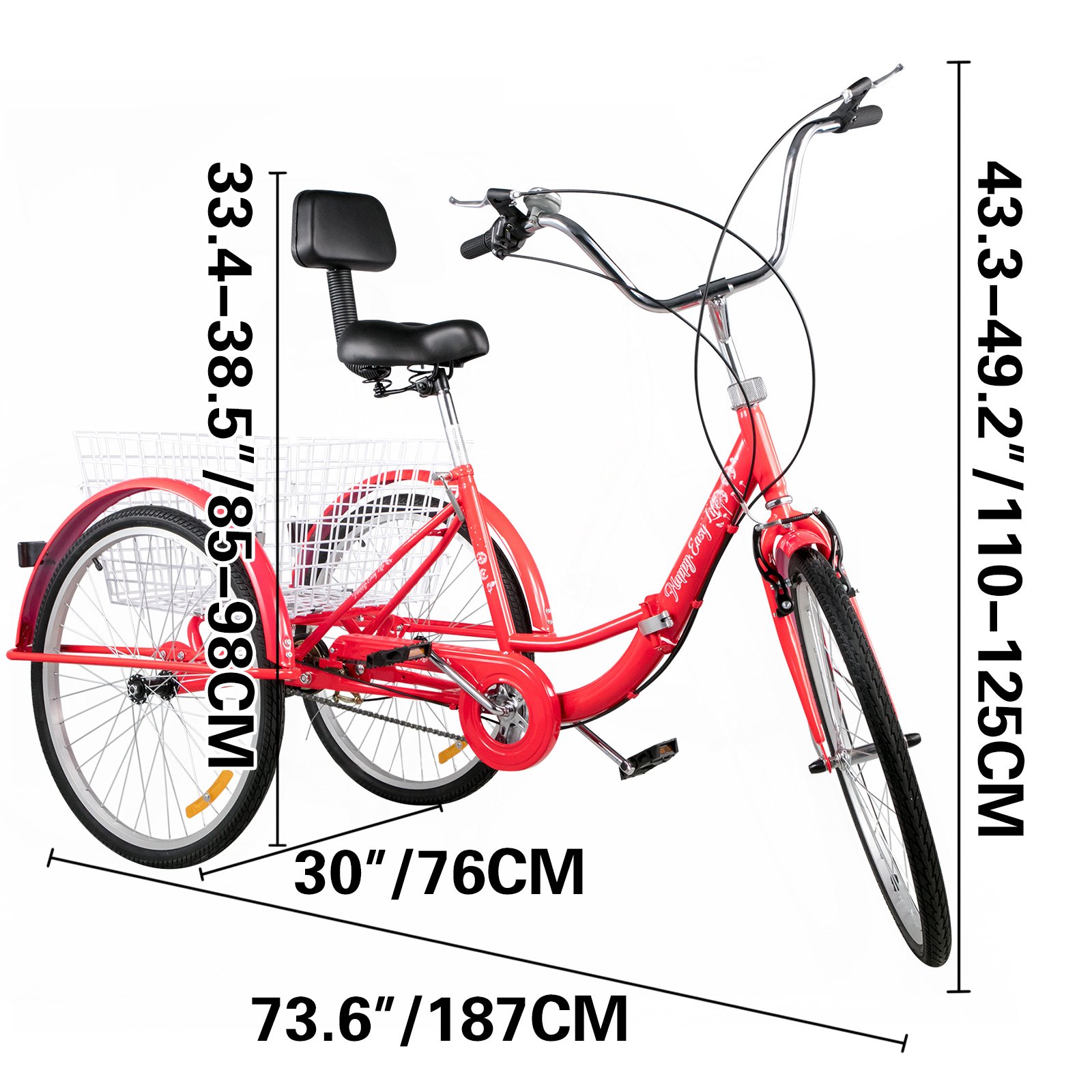 Foldable Tricycle Adult 26'' Wheels Adult Tricycle 1-Speed 3 Wheel Bikes For Adults