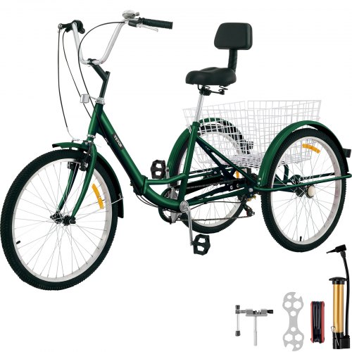 VEVOR Tricycle Adult 26’’ Wheels Adult Tricycle 7-Speed 3 Wheel Bikes For Adults Three Wheel Bike For Adults Adult Trike Adult Folding Tricycle Foldable Adult Tricycle 3 Wheel Bike Trike For Adults