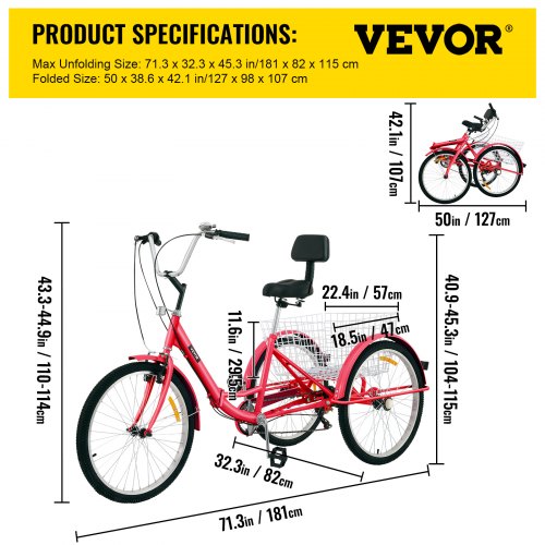 Tricycle adulte à 3 roues – Vélo pour adulte, vitesse unique pour tricycles adultes, vélos à 3 roues de 50,8 cm, vélos à trois roues avec panier de courses avant et arrière