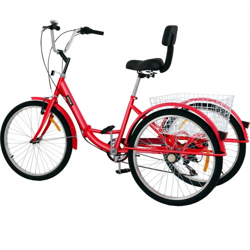 Tricycle 6 vitesses pour adultes de 24 pouces, 3 roues, jaune avec panier et lampe, capacité de charge de 120 kg, pour hommes, femmes, personnes âgées, plaque dentée 36 dents, alliage d'aluminium