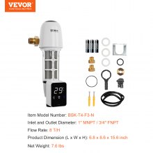 VEVOR Filtro giratorio, filtro de sedimentos de 40 micrones para agua de pozo, 1" MNPT + 3/4" FNPT, 8 T/H de alto flujo, para sistemas de filtración de agua de toda la casa, filtro de sedimentos de agua de pozo