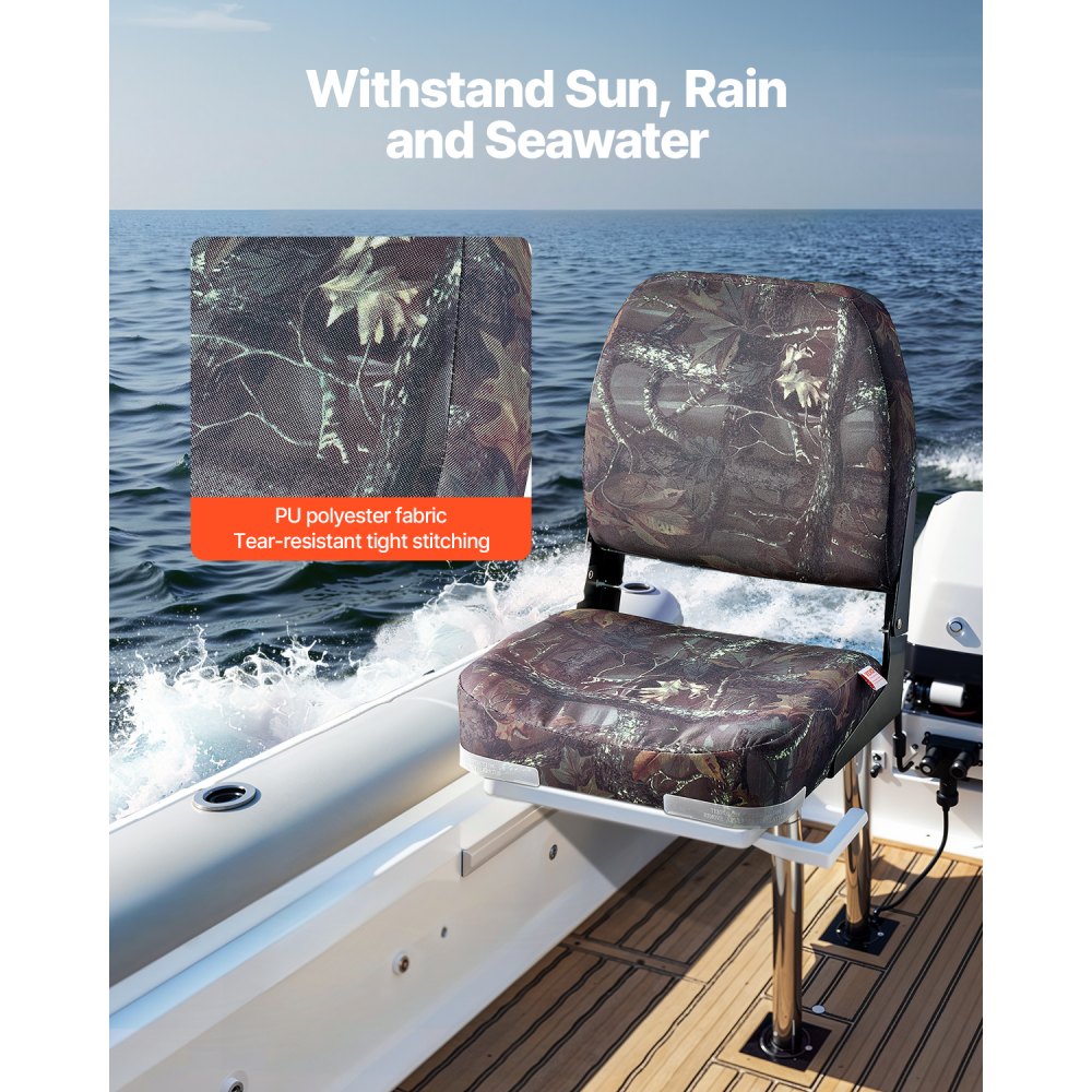 VEVOR Boat Seat, Low Backrest, Folding Fishing Boat Seat with Thickened Sponge Cushion & PU Polyester Fabric, Strong PP Frame, Flip Up Boat Seat for Boats, Yachts, Ships, Camouflage Color (2 Seats)