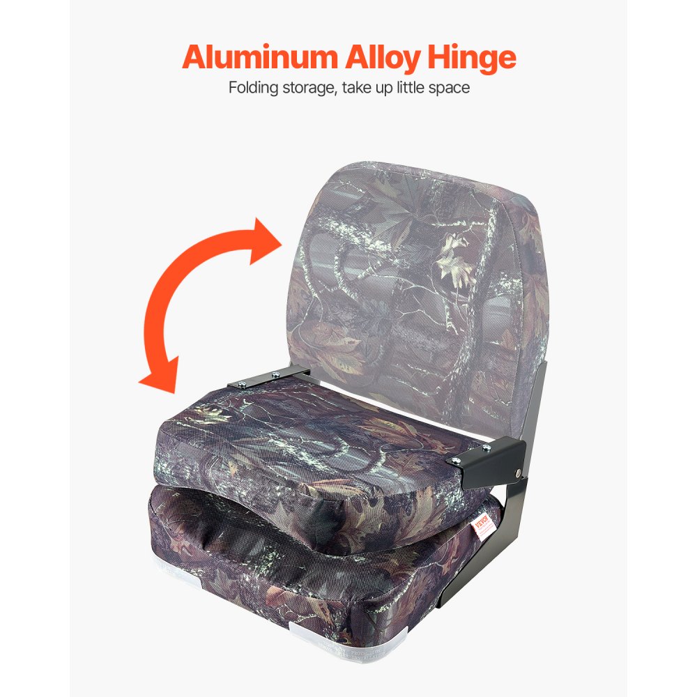 VEVOR Boat Seat, Low Backrest, Folding Fishing Boat Seat with Thickened Sponge Cushion & PU Polyester Fabric, Strong PP Frame, Flip Up Boat Seat for Boats, Yachts, Ships, Camouflage Color (2 Seats)