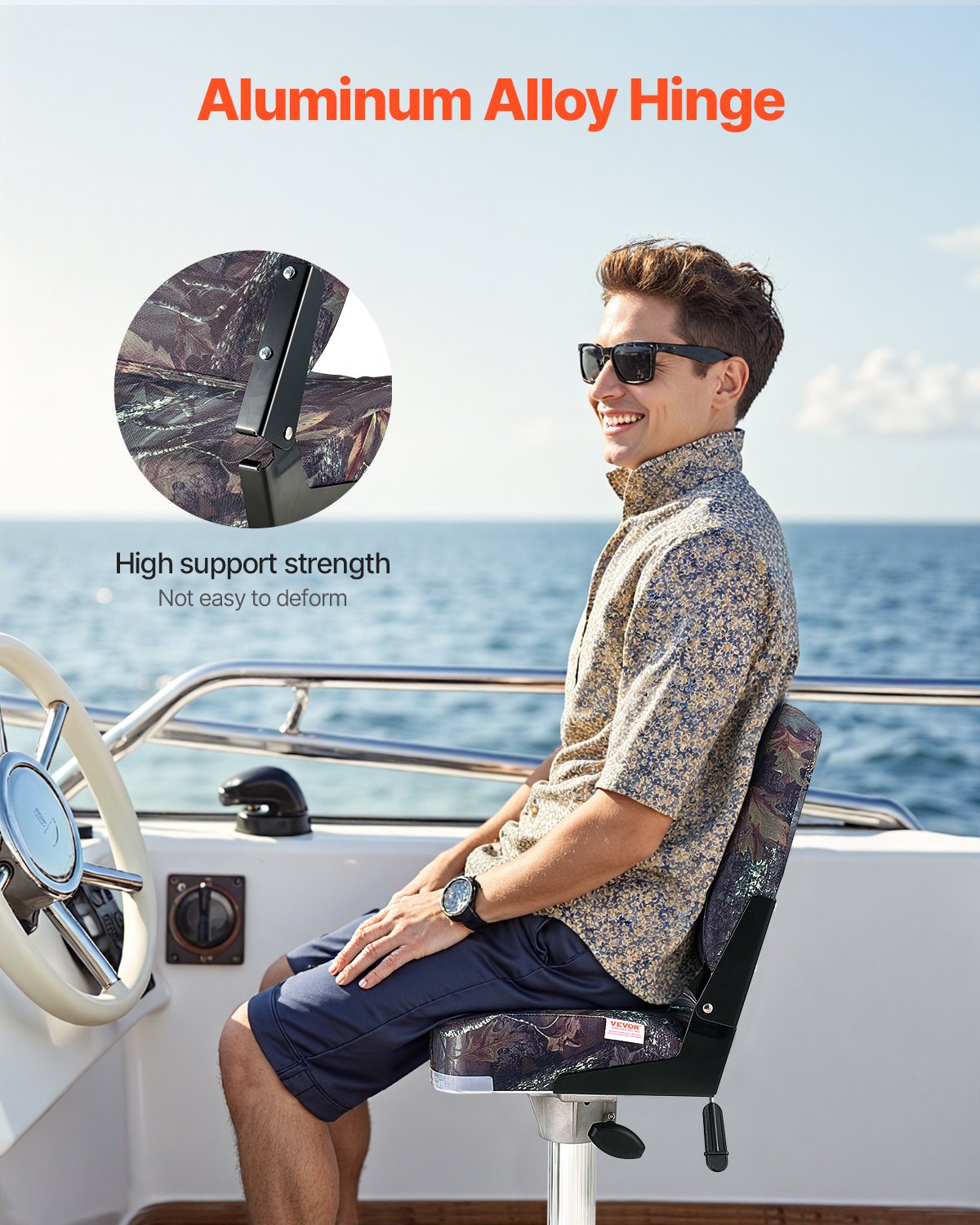 VEVOR Boat Seat, Low Backrest, Folding Fishing Boat Seat with Thickened Sponge Cushion & PU Polyester Fabric, Strong PP Frame, Flip Up Boat Seat for Boats, Yachts, Ships, Camouflage Color (2 Seats)