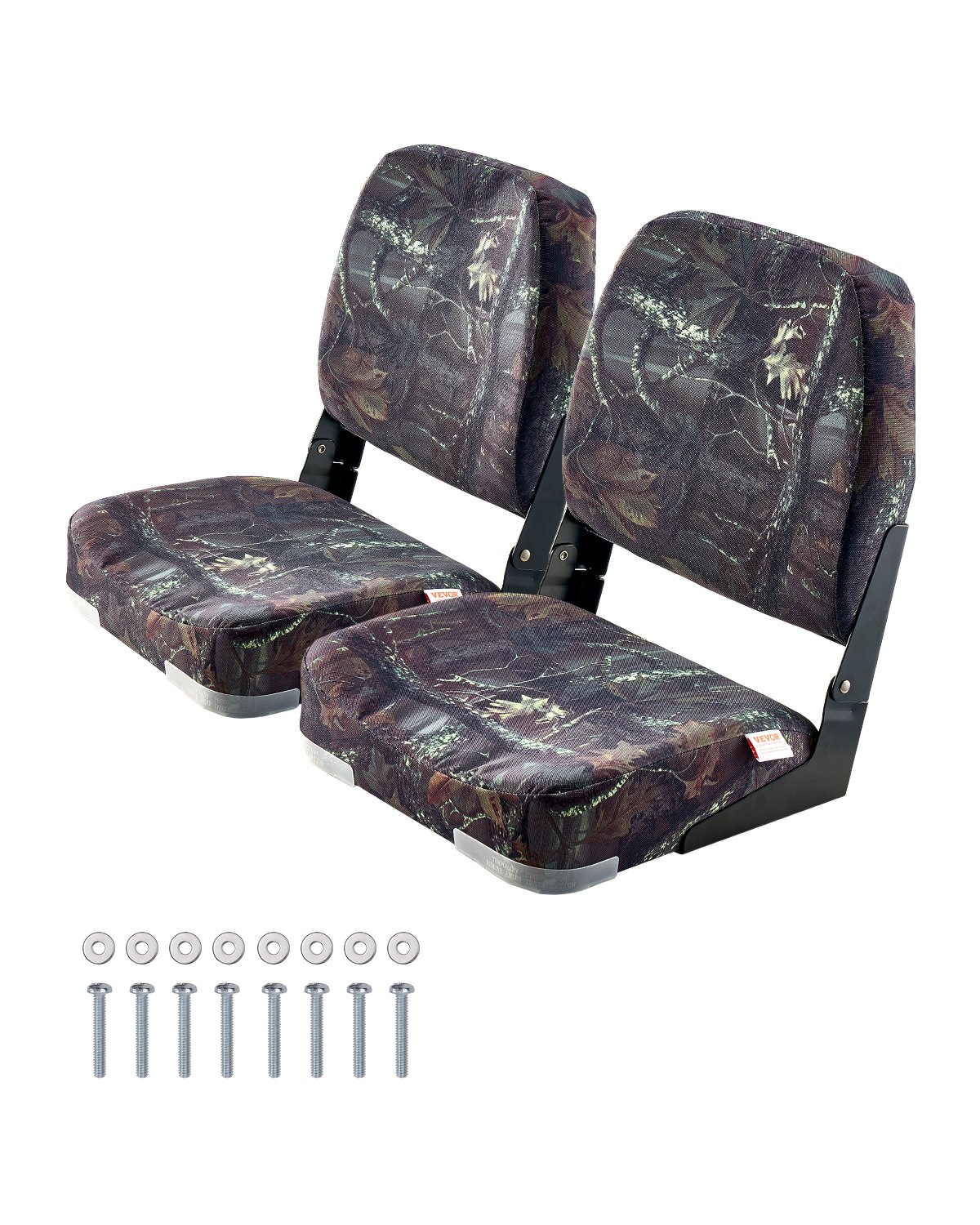 VEVOR Boat Seat, Low Backrest, Folding Fishing Boat Seat with Thickened Sponge Cushion & PU Polyester Fabric, Strong PP Frame, Flip Up Boat Seat for Boats, Yachts, Ships, Camouflage Color (2 Seats)
