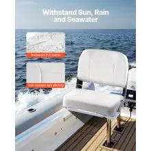 VEVOR Boat Seat Low Backrest Folding Fishing Boat Seat Sponge Cushion White