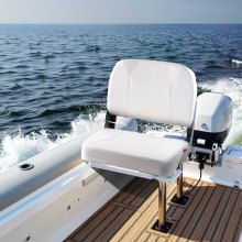 VEVOR Boat Seat Low Backrest Folding Fishing Boat Seat Sponge Cushion White