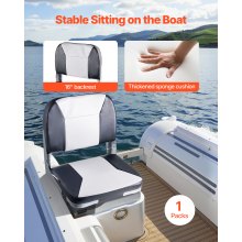 VEVOR Boat Seat Low Backrest Flip Up Boat Seat Sponge Cushion Black & Grey
