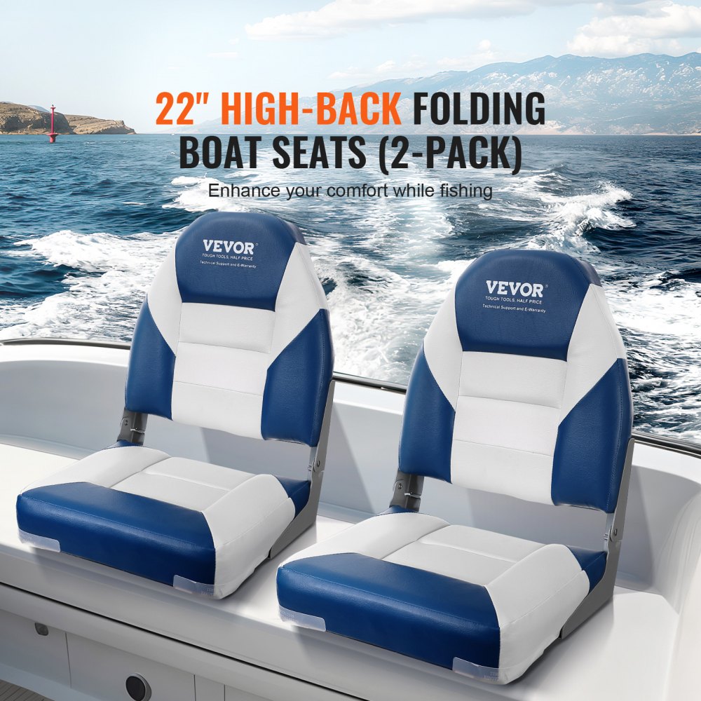 VEVOR Boat Seats, 21.85 High Back Boat Seat, Folding Boat Chair with  Thickened Sponge Padding and Hinge, Fold-Down Boat Captain Chairs for  Fishing