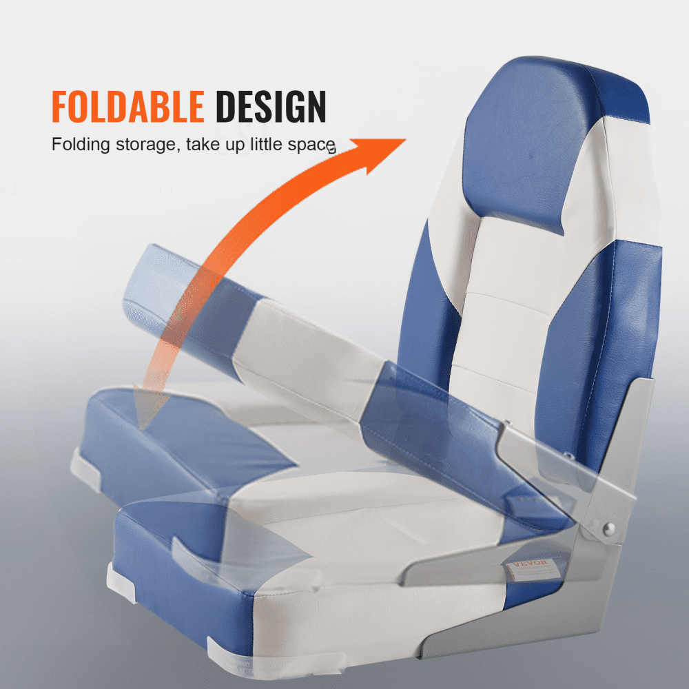 VEVOR Boat Seats, 21.85" High Back Boat Seat, Folding Boat Chair with Thickened Sponge Padding and Hinge, Fold-Down Boat Captain Chairs for Fishing Boat, Sightseeing Boat, Speedboat, Canoe, 2-Pack