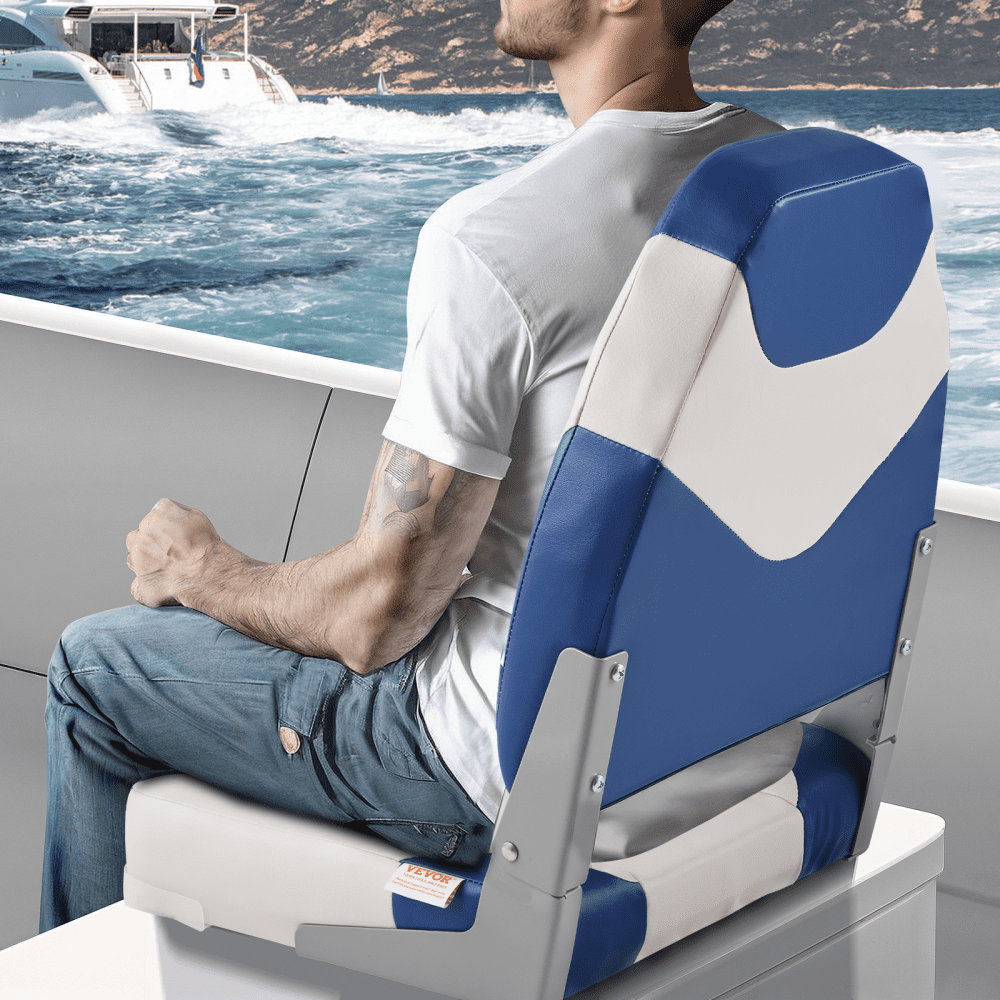 VEVOR Boat Seats, 21.85" High Back Boat Seat, Folding Boat Chair with Thickened Sponge Padding and Hinge, Fold-Down Boat Captain Chairs for Fishing Boat, Sightseeing Boat, Speedboat, Canoe, 2-Pack