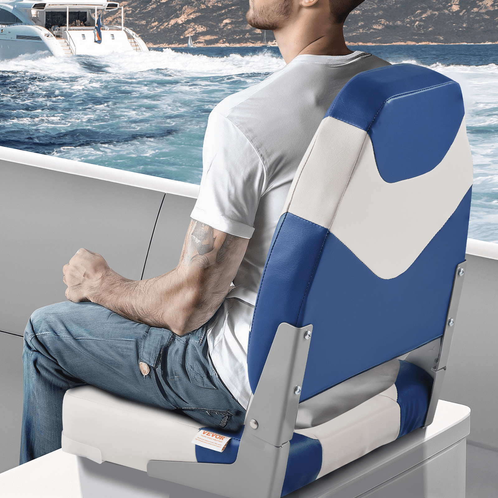 VEVOR Boat Seats, 21.85" High Back Boat Seat, Folding Boat Chair with Thickened Sponge Padding and Hinge, Fold-Down Boat Captain Chairs for Fishing Boat, Sightseeing Boat, Speedboat, Canoe, 2-Pack