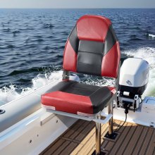 VEVOR Boat Seat High Backrest Flip Up Boat Seat Sponge Cushion Black & Red