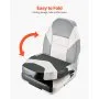 VEVOR Boat Seat, High Backrest, Folding Fishing Boat Seat with Thickened Sponge Cushion & Waterproof PVC Leather, Aluminum Alloy Hinges, Flip Up Boat Seat for Boats, Yachts, Ships, Black & Grey