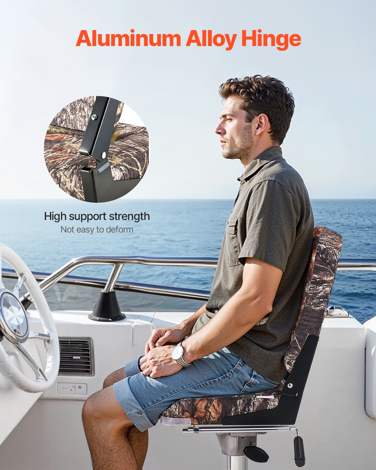VEVOR Boat Seat, High Backrest, Folding Fishing Boat Seat with Thickened Sponge Cushion & PU Polyester Fabric, Aluminum Alloy Hinges, Flip Up Boat Seat for Boats, Yachts, Ships, Camouflage (2 Seats)