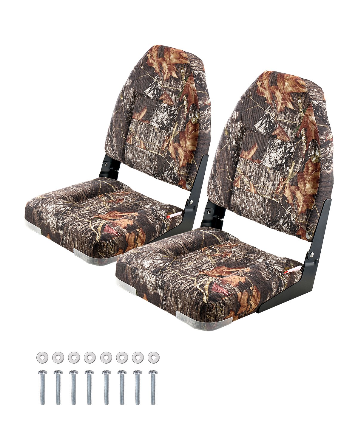 VEVOR Boat Seat, High Backrest, Folding Fishing Boat Seat with Thickened Sponge Cushion & PU Polyester Fabric, Aluminum Alloy Hinges, Flip Up Boat Seat for Boats, Yachts, Ships, Camouflage (2 Seats)