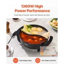 Electric Hot Pot 5 L Non-Stick Shabu-shabu Hot Pot with Divider for 6-10 People