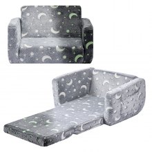 VEVOR 2-in-1 Kids Sofa, Foldable Toddler Soft Couch with Armrests, Glow in the Dark Kids Couch Fold Out with 28D Sponge & Flannel, Convertible Toddler Chair to Lounger for Reading and Gaming, M, Gray