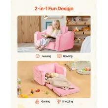 VEVOR 2-in-1 Kids Sofa Foldable Soft Couch with Armrests Chair to Lounger Gray  M Pink