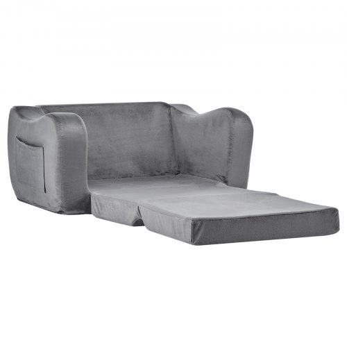 VEVOR Canapé Enfants 2-en-1 Pliable - Convertible En Chaise Longue - Moelleux Accoudoirs - Gris - Pour Chambre Jeux 18 Mois à 6 Ans